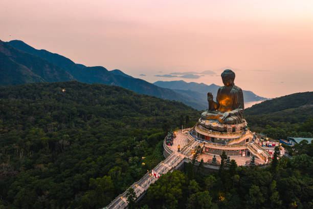istock Drone view of The Big Buddha is lit in the evening 1283429802