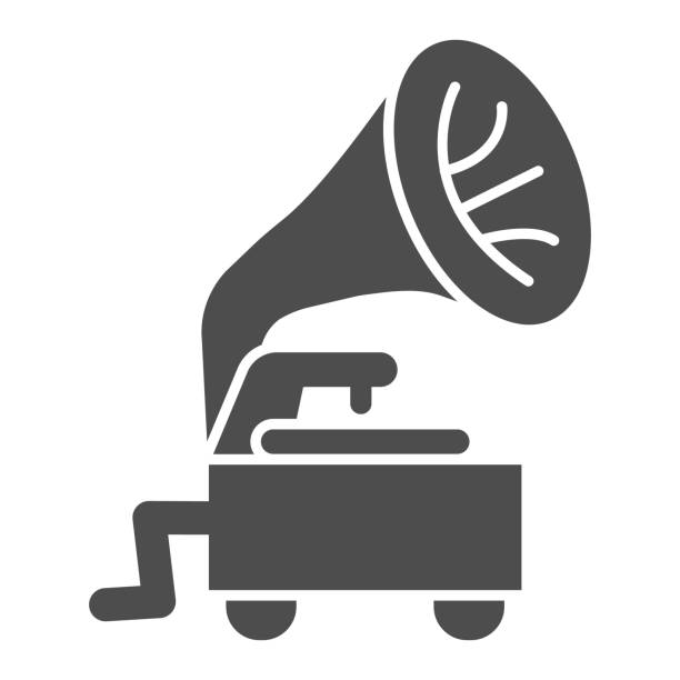 antike grammophon solide symbol, sound-design-konzept, alte rekord-player-zeichen auf weißem hintergrund, vintage grammophon rohr symbol im glyphen-stil für mobile und web-design. vektorgrafiken. - grammophon stock-grafiken, -clipart, -cartoons und -symbole