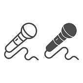 istock Microphone line and solid icon, Sound design concept, mic sign on white background, Microphone with cord icon in outline style for mobile concept and web design. Vector graphics. 1283435152