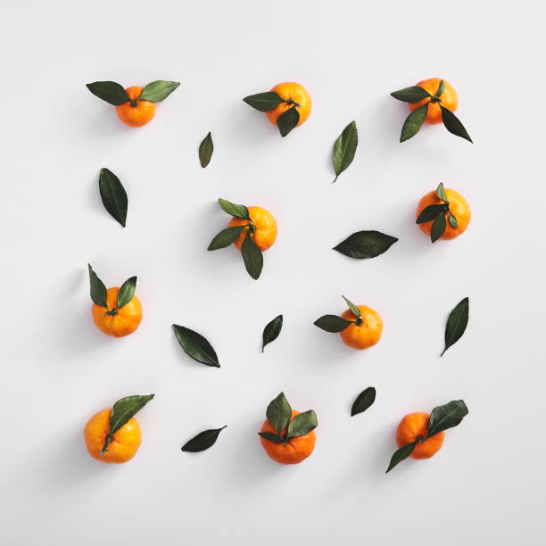 Flat lay with ripe tangerines