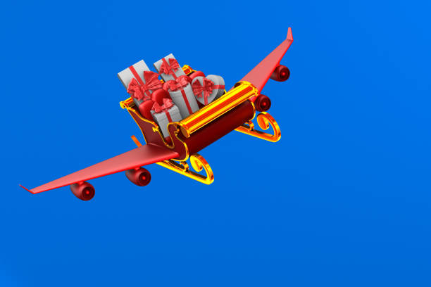 istock red christmas sled with gift boxes on blue background. Isolated 3D illustration 1283441511