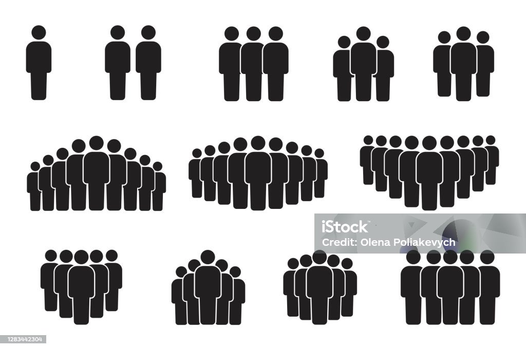 Vector icon of crowd persons. People group pictogram. Black silhouette of the team. Stock image. EPS 10 People stock vector