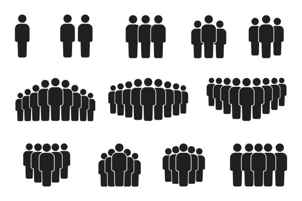 Vector icon of crowd persons. People group pictogram. Black silhouette of the team. Stock image. EPS 10 Vector icon of crowd persons. People group pictogram. Black silhouette of the team. Stock image. EPS 10 science and technology icons stock illustrations