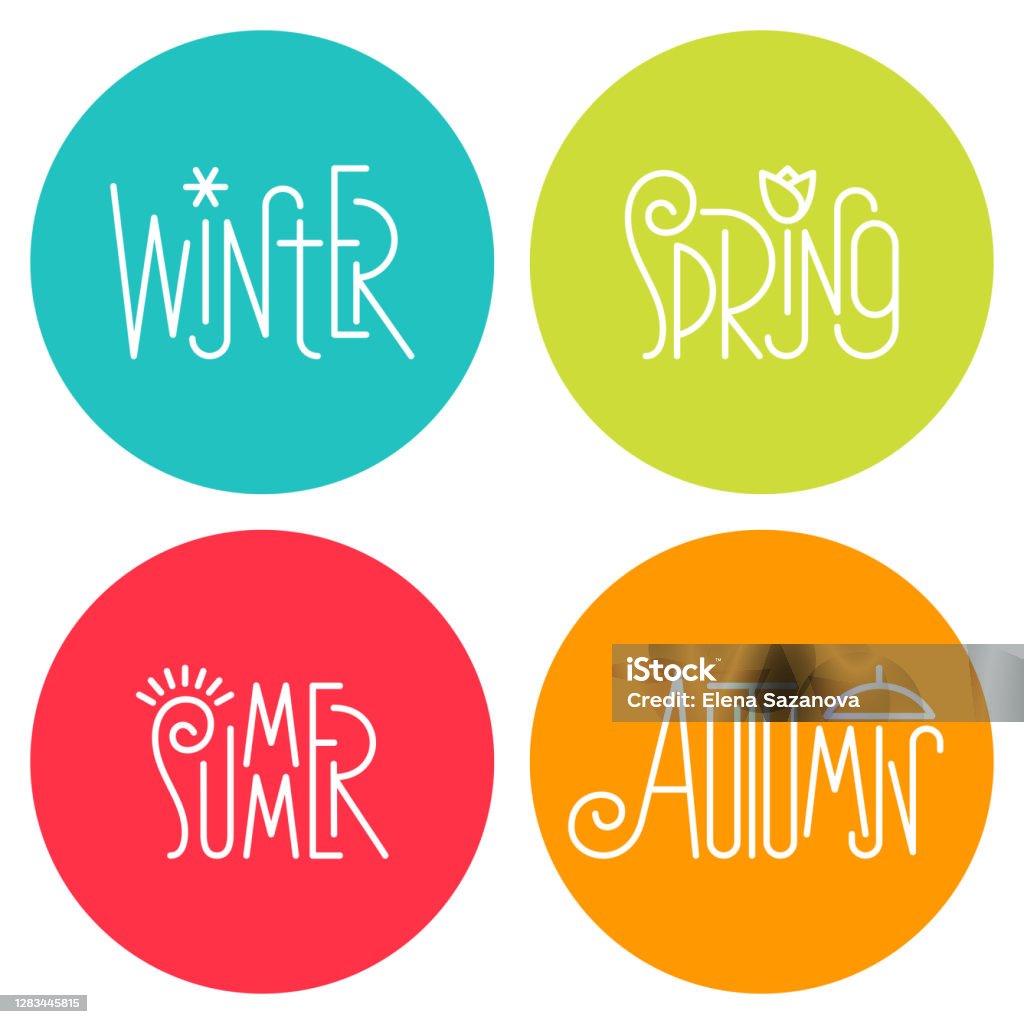 Seasonal Lettering Colorful Seasonal Linear Lettering Composition Stock Illustration ...