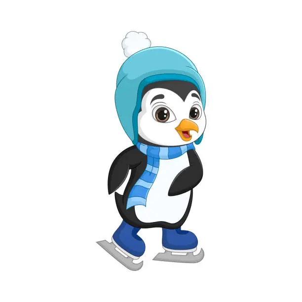 Vector illustration of Cute baby penguin ice skating