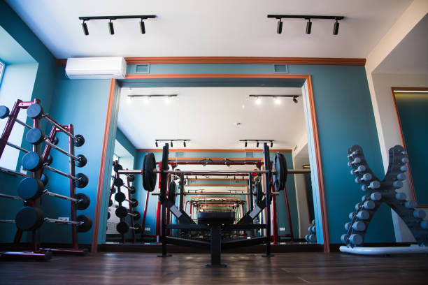 istock Modern gym interior with equipment 1283453204