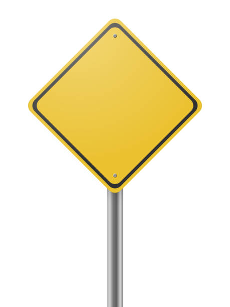 Blank yellow road sign isolated on white background. 3D illustration Blank yellow road sign isolated on white background. 3D illustration hazard sign stock illustrations