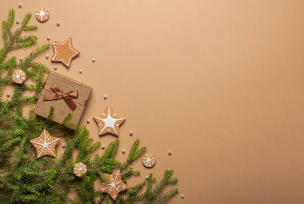 istock Christmas decoration on caramel background. 1283454961