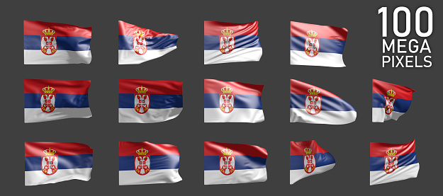 Serbia flag isolated - various images of the waving flag on grey background - object 3D illustration