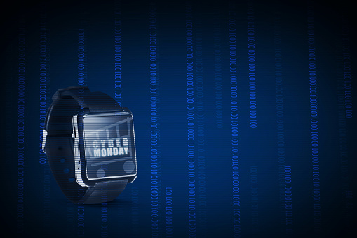 Digital wristwatch with Cyber Monday text. Cyber Monday concept