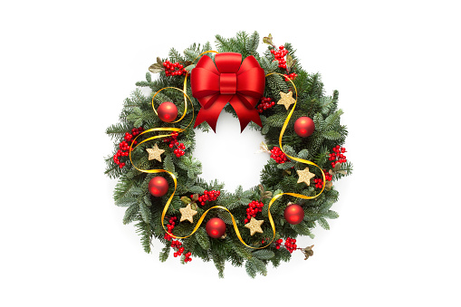 Christmas wreath isolated on white background.