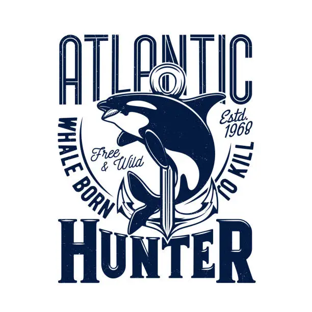 Vector illustration of Killer whale tshirt print, mascot for marine club