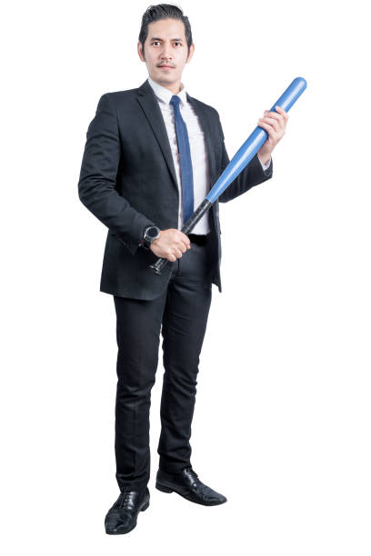 Asian businessman holding a baseball bat