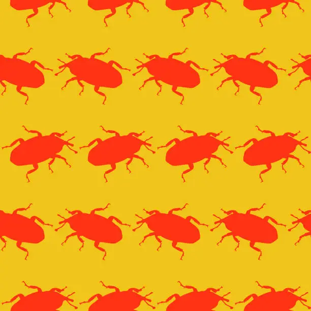 Vector illustration of Seamless pattern with Weevil bugs. Endless background with beetles. Vector silhouette illustration.