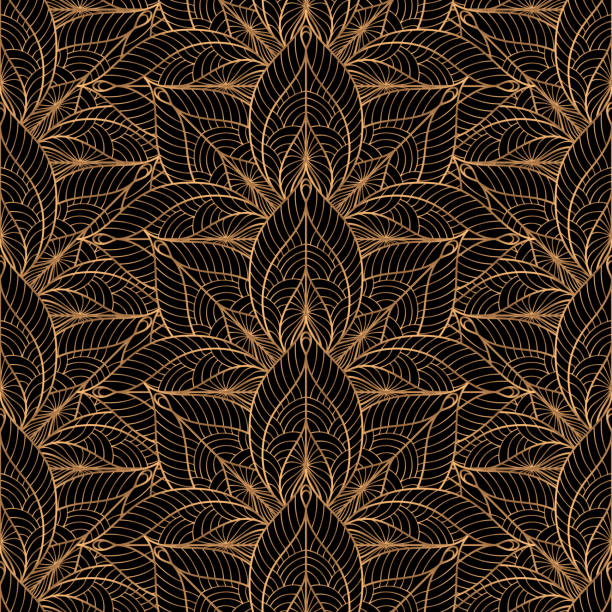 istock Peacock feathers floral royal pattern seamless. Gold black luxury background vector. Asian design 1283459980