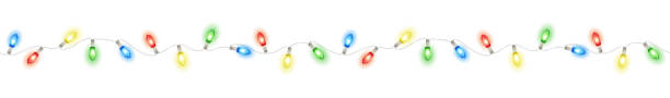 chirstmas ışıkları, dikişsiz vektör dekorasyon. renkli tatil çelenk. - christmas lights stock illustrations
