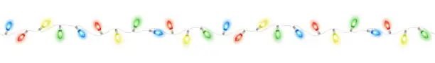 Vector illustration of Chirstmas lights, seamless vector decoration. Colorful holiday garland.