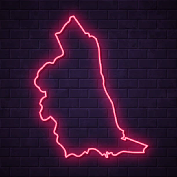 North East map - Glowing neon sign on brick wall background Map of North East in a realistic neon sign style. The map is created with a pink glowing neon light on a dark brick wall. Modern and trendy illustration with beautiful bright colors. Vector Illustration (EPS10, well layered and grouped). Easy to edit, manipulate, resize or colorize. modern map north east england uk stock illustrations