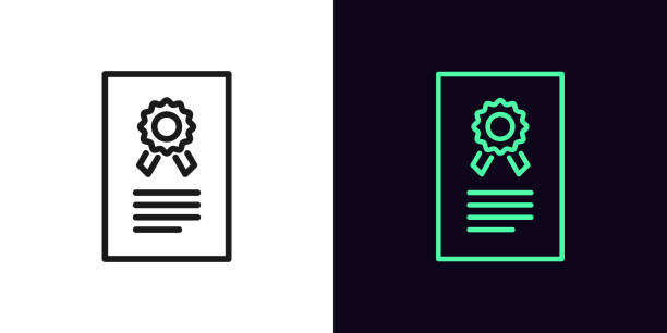 Outline certificate icon. Linear license sign with editable stroke, patent document Outline certificate icon. Linear license sign with editable stroke, patent document. Digital certificate, electronic agreement, warranty document. Vector icon, sign, symbol for UI and Animation charter stock illustrations