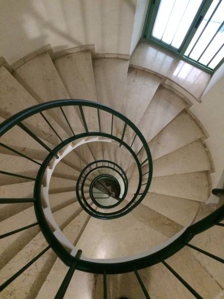 istock stairs with railings in the tower arranged in a spiral 1283470410