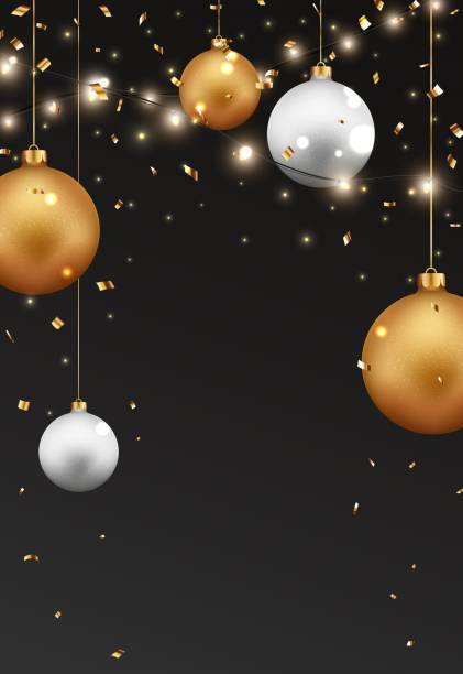 istock Merry christmas and happy new year banner with balls and confetti 1283470516