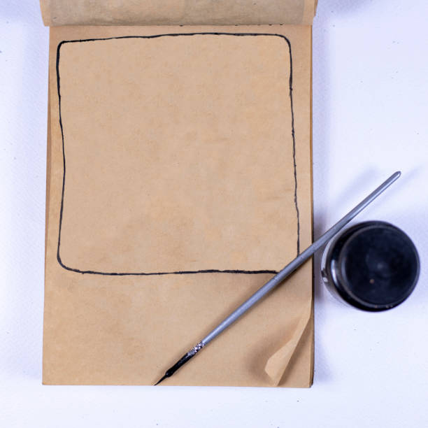 istock craft notebook without notes with brush and ink on white background, business plan, time management, square 1283471803