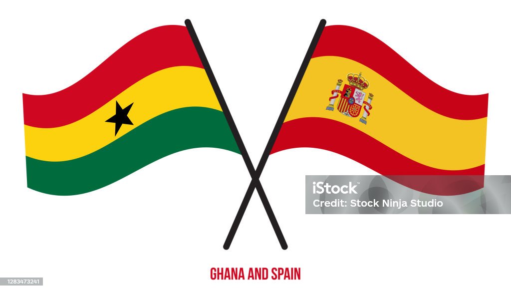 가나와 스페인 국기가 교차하고 플랫 스타일을 흔들 공식 비율 올바른 색상입니다 가나에 대한 스톡 벡터 아트 및 기타 이미지 - 가나, 가나  국기, 경제 - Istock