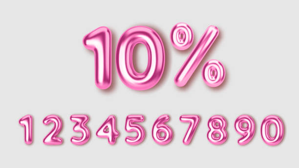 illustrazioni stock, clip art, cartoni animati e icone di tendenza di inizia la vendita di promozioni di sconto fatta di palloncini rosa 3d realistici. vettore. - number 10 percentage sign number financial figures