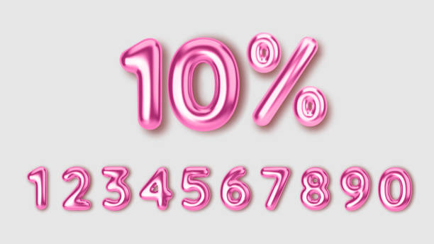 ilustrações, clipart, desenhos animados e ícones de defina a venda de promoção de desconto feita de balões 3d rosa realistas. vetor. - number 10 percentage sign promotion sale