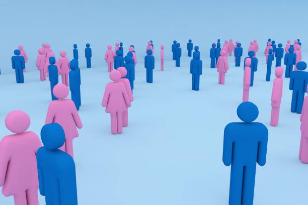 istock 3D Render: People in pink and dark blue, background in Blue. 1283476268