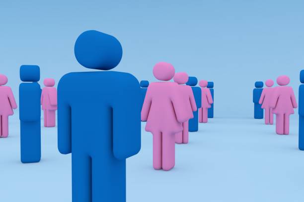 istock 3D Render: People in pink and dark blue, background in Blue. 1283476308
