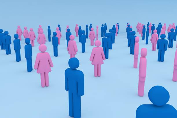 istock 3D Render: People in pink and dark blue, background in Blue. 1283476319