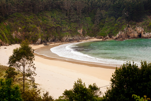 Empty beautiful Xilloi beach, Vicedo, A Mariña touristic area, Galicia, Spain.