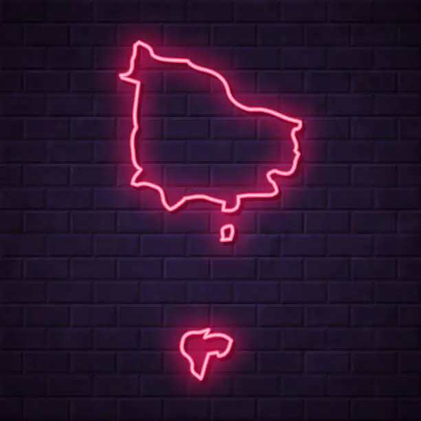 Vector illustration of Norfolk Island map - Glowing neon sign on brick wall background