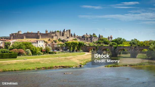Carcasonne Cityscape Panorama In Summer France Stock Photo - Download Image Now - Carcassonne, France, Village
