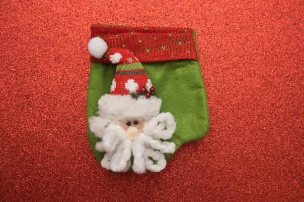 istock Christmas background and Santa Claus top view with copy space 1283481415