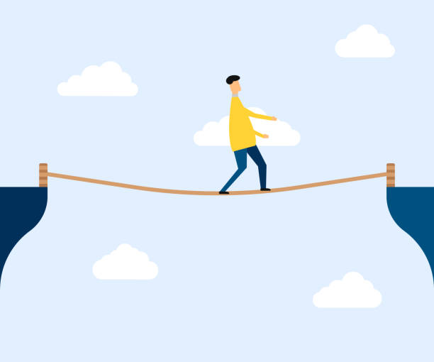 로프 를 걷는 남자는 벡터 일러스트를 걷는 방법. - bridge confidence inspiration motivation stock illustrations