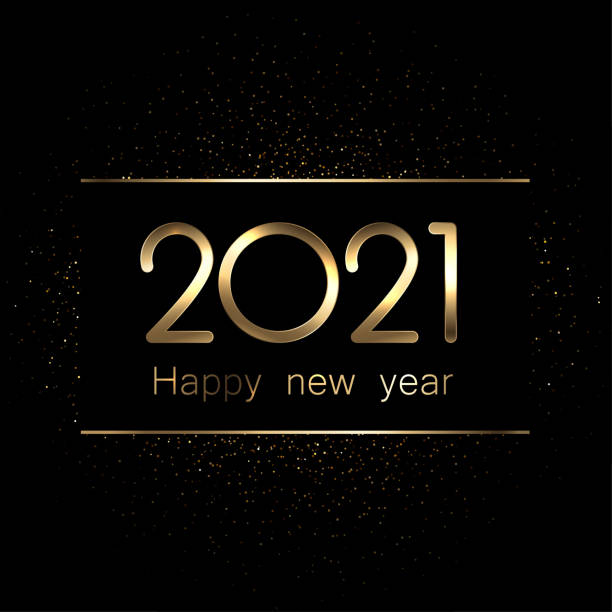 istock Golden metallic 2021 Happy new year sign. 1283484364