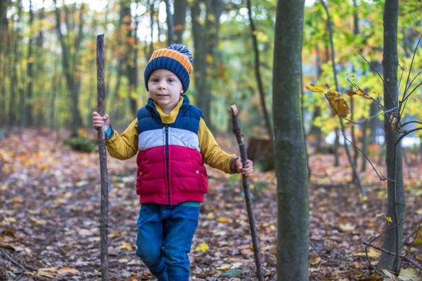 istock Cute toddler child, boy, playing in forest on sunny day 1283485696