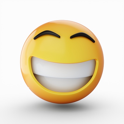 3D Rendering happy emoji isolated on white background.
