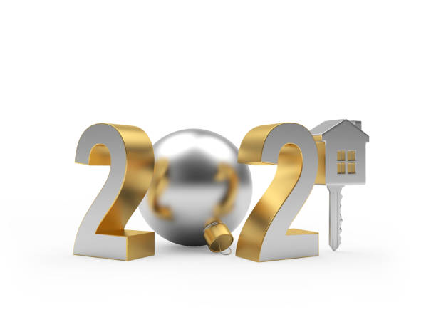 istock Silver 2021 with key-house and christmas ball 1283490411