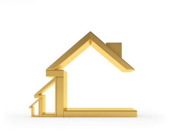 istock Empty golden houses icons of various sizes 1283491035