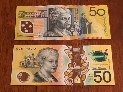 Close up of Australian $50 notes