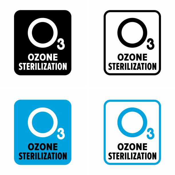 ilustrações, clipart, desenhos animados e ícones de germe de "esterilização de ozônio" germe, vírus e micróbios destruindo sinal de informação do sistema - 7603