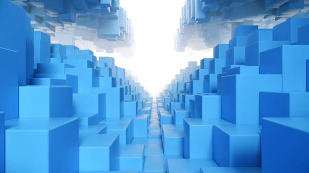istock Abstract geometric tunnel made of blue cubes with random movement. 3d illustration 1283494248