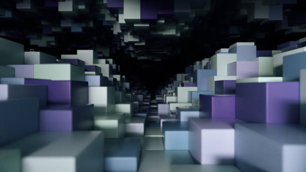 istock Abstract geometric tunnel made of blue cubes with random movement. 3d illustration 1283494265