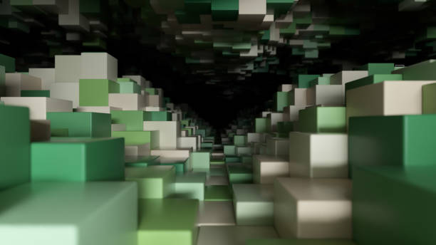 istock Abstract geometric tunnel made of cubes with random movement. 3d illustration 1283494275