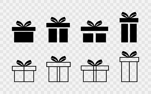 Set of gift boxes. Gift box collection with ribbons. Christmas gift icons isolated on transparent background. Vector illustration EPS 10.