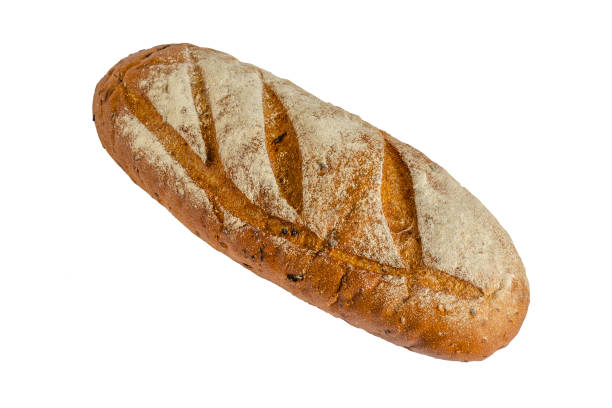 istock Loaf of whole wheat and rye bread on a white background. 1283495024
