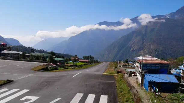 Photo of Runway of popular Tenzing–Hillary Airport (IATA: LUA) in Lukla, Khumbu Region, Nepal said to be one of the most dangerous airports worldwide.